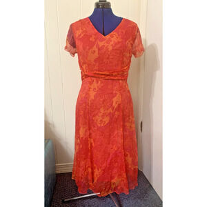 Vintage Coldwater Creek Silk Midi Dress Size 10 Coral Floral Retro Romantic Y2K
